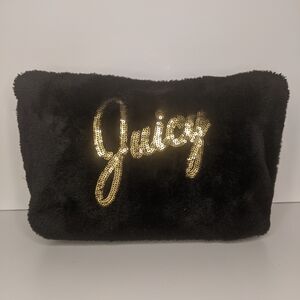 Juicy Couture Black Fur Cosmetic Bag with Gold Logo